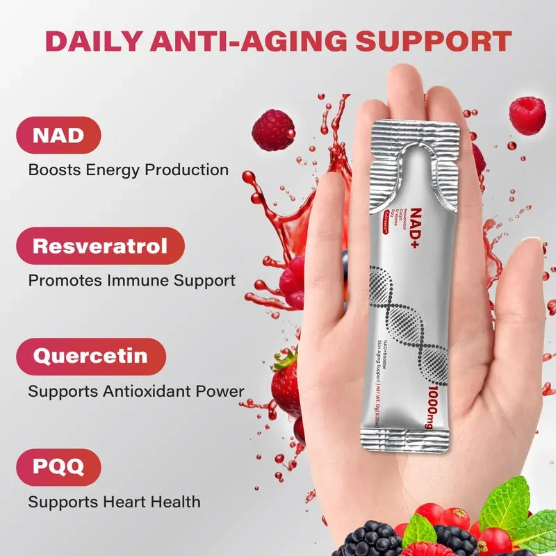 1000mg NAD+ Berry Flavor Drink Mix for Skin Aging Support, Energy, and Focus - 30 Pack -