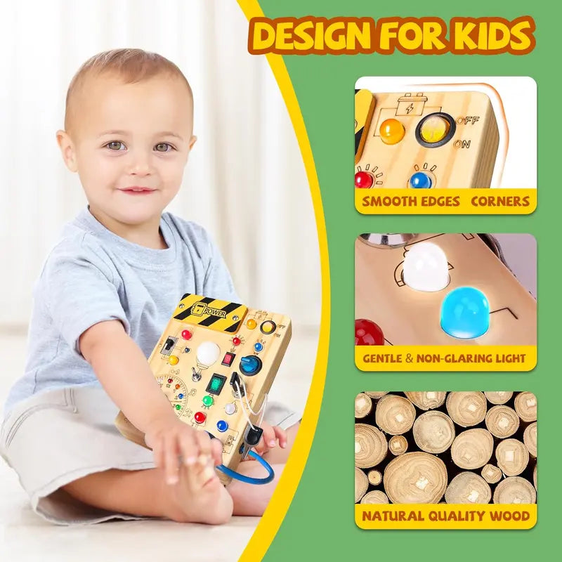 Busy Board,Montessori Toys for 1-3 Years Old, Wooden Toddler Toys, Sensory Travel Toys, Ideal Gift for 1+ Year Old Boys (Busy Board Plus V2) dealsforyoudays Learning Materials Infant road trip Multi Activity Playset