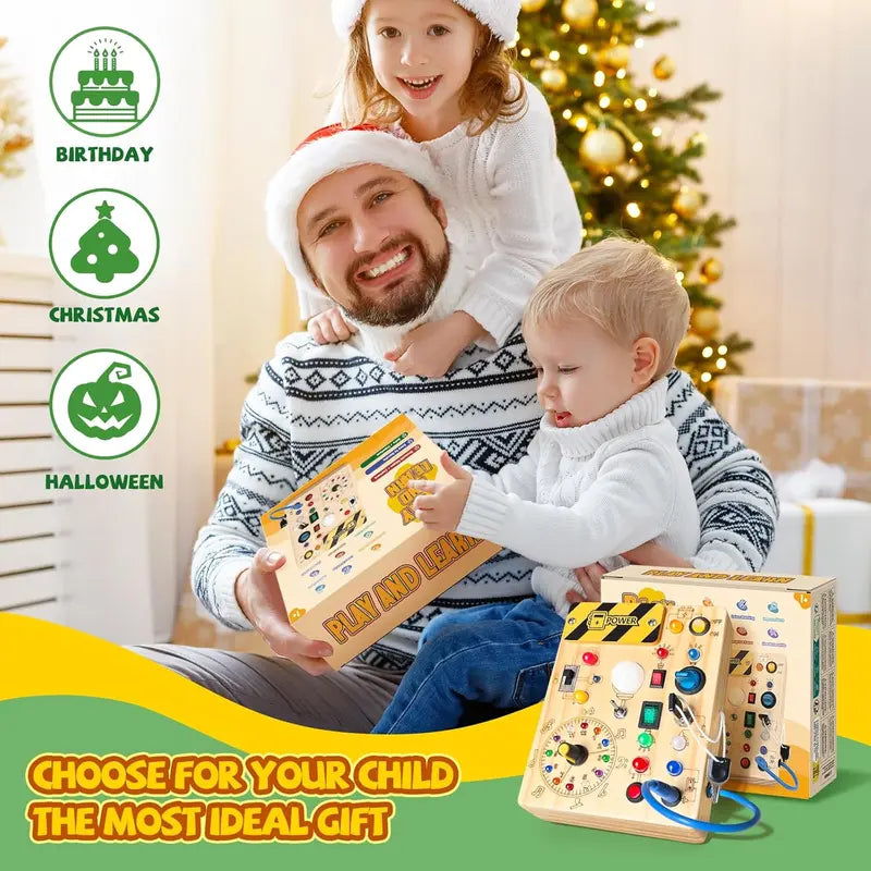 Busy Board,Montessori Toys for 1-3 Years Old, Wooden Toddler Toys, Sensory Travel Toys, Ideal Gift for 1+ Year Old Boys (Busy Board Plus V2) dealsforyoudays Learning Materials Infant road trip Multi Activity Playset