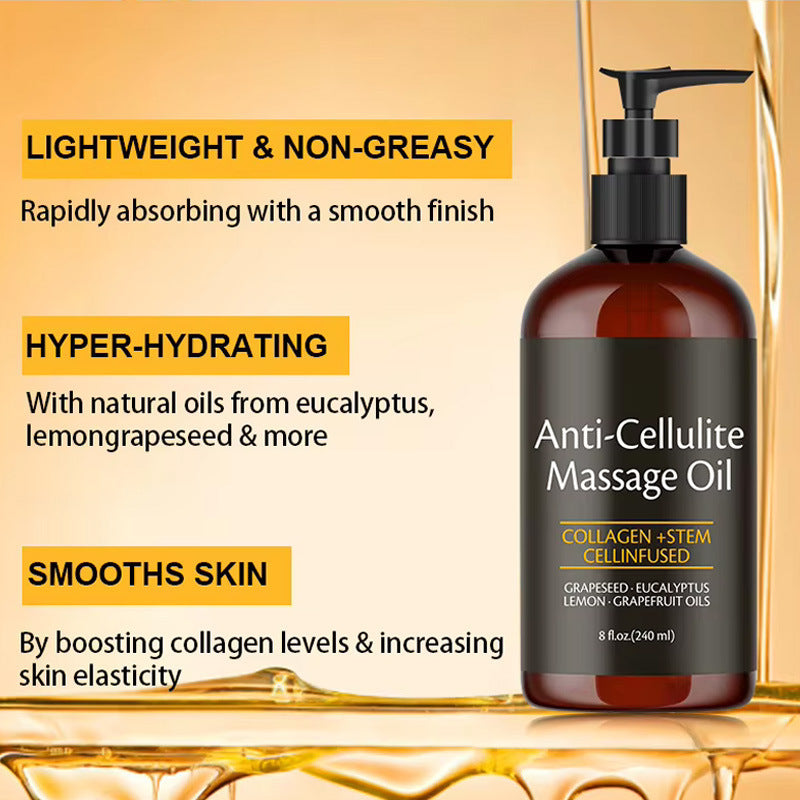 Cellulite Massage Oil 8oz - Smooth the Appearance of Cellulite - Body Care & Skin Care Massage Oil - Topical Collagen and Plant Stem Cell Body Oil to Restore Texture and Elasticity - Soothing Body Oil
