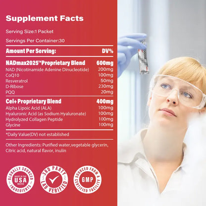 1000mg NAD+ Berry Flavor Drink Mix for Skin Aging Support, Energy, and Focus - 30 Pack -