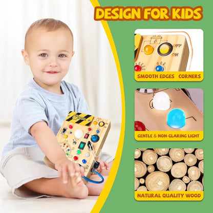 Busy Board,Montessori Toys for 1-3 Years Old, Wooden Toddler Toys, Sensory Travel Toys, Ideal Gift for 1+ Year Old Boys (Busy Board Plus V2) dealsforyoudays Learning Materials Infant road trip Multi Activity Playset