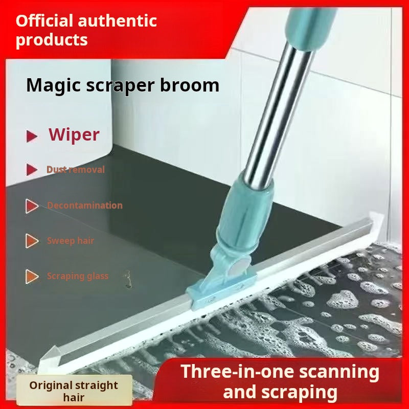 Magic Broom Set, Scraping Water and Mopping Floor, Dual Wet and Dry Use for Toilet, Bathroom, Washroom, Soft Silicone Floor Scraper for Sweeping Water, Household