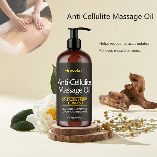 Cellulite Massage Oil 8oz - Smooth the Appearance of Cellulite - Body Care & Skin Care Massage Oil - Topical Collagen and Plant Stem Cell Body Oil to Restore Texture and Elasticity - Soothing Body Oil